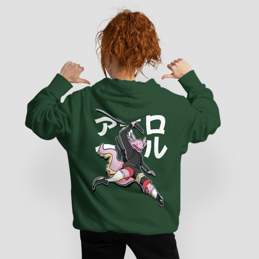 Samurai Axolotl - Warrior Animals | Olive Green Hoodie