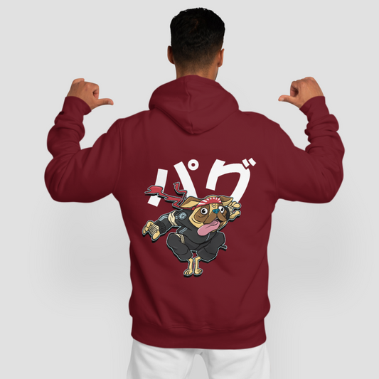 Samurai Pug - Warrior Animals | Maroon Hoodie