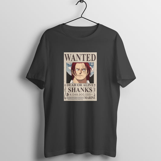 Shanks Wanted Poster - One Piece Black Anime Tshirt