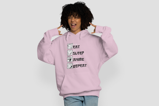 Eat Sleep Anime Repeat - Pink Hoodie