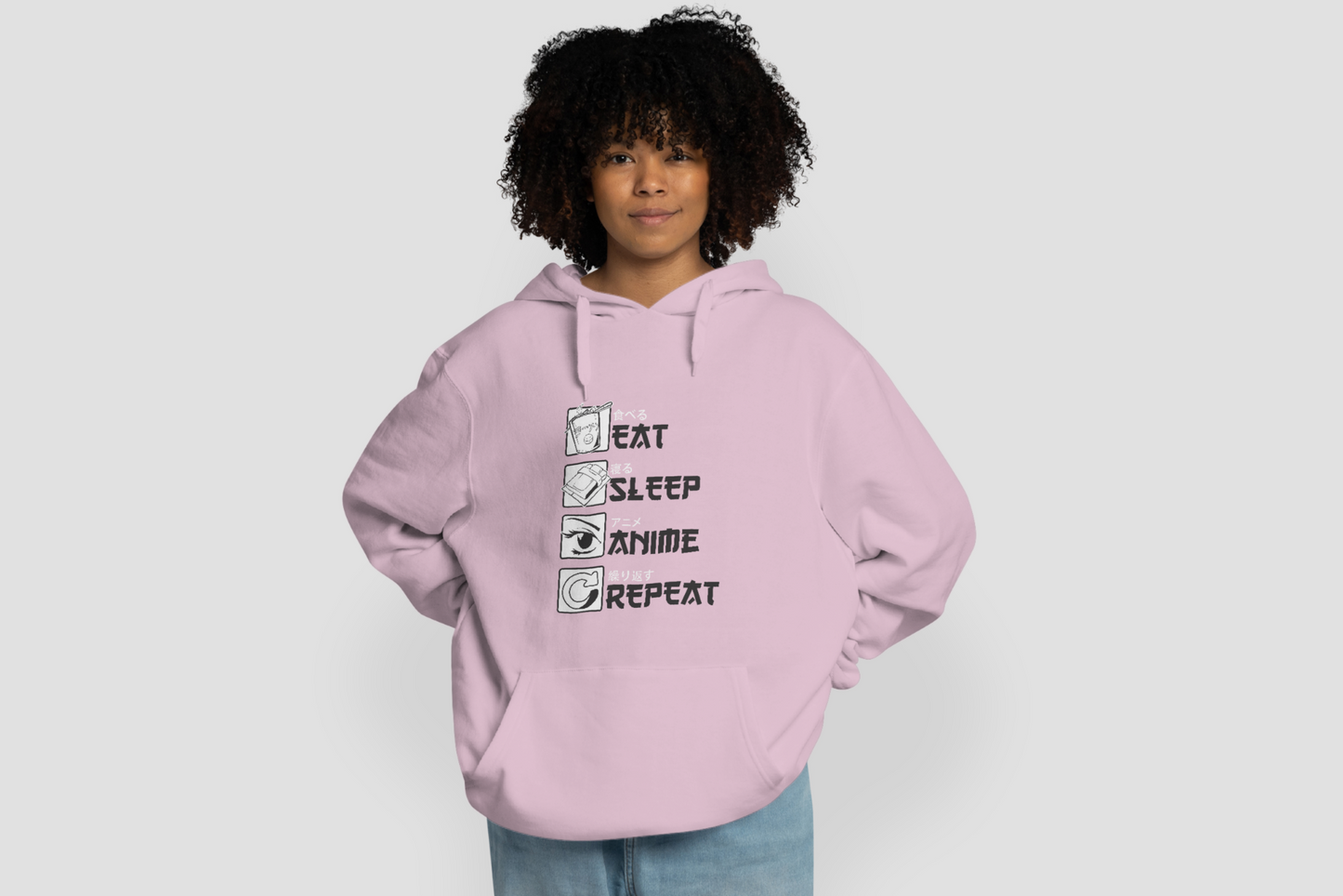 Eat Sleep Anime Repeat - Pink Hoodie