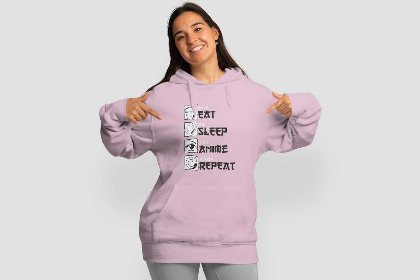 Eat Sleep Anime Repeat - Pink Hoodie