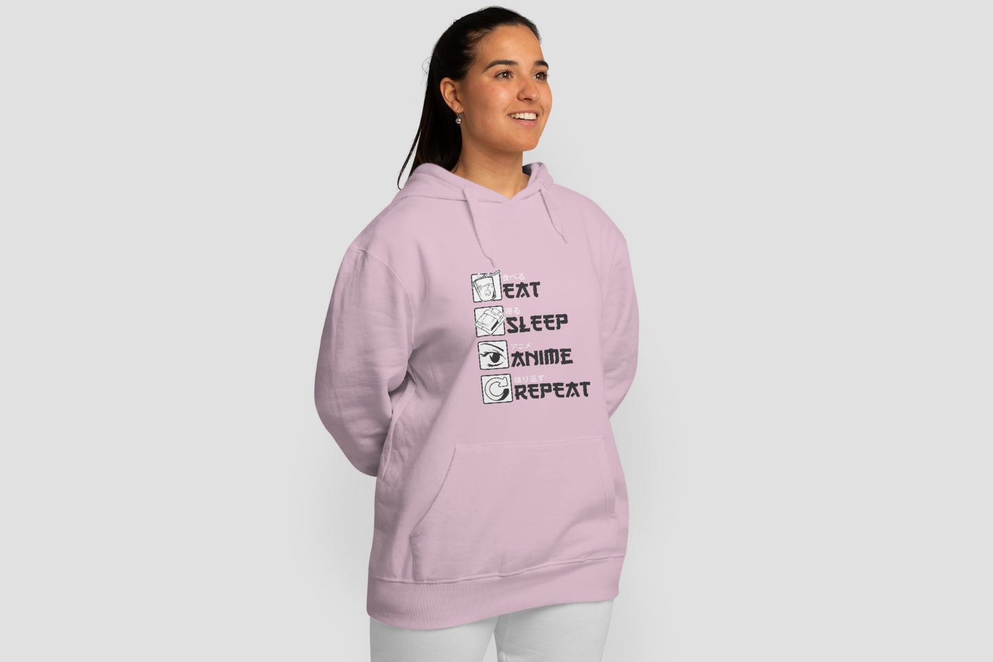 Eat Sleep Anime Repeat - Pink Hoodie